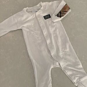 Burberry White and Plaid Kids One Piece Footie